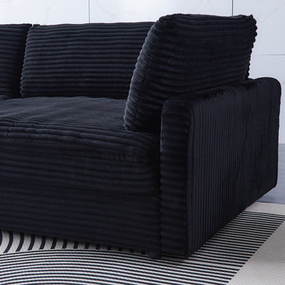 112-inch black corduroy sofa: two throw pillows, four backrests, opening up a new style for the living room's casual area