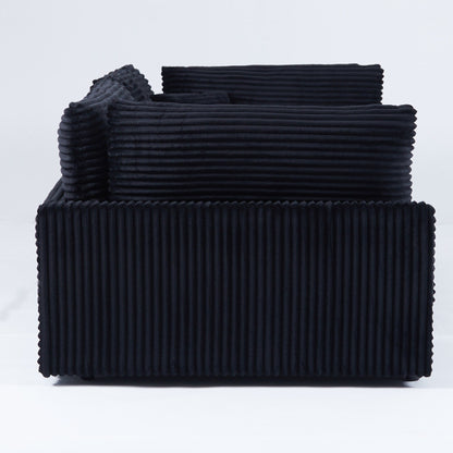 112-inch black corduroy sofa: two throw pillows, four backrests, opening up a new style for the living room's casual area