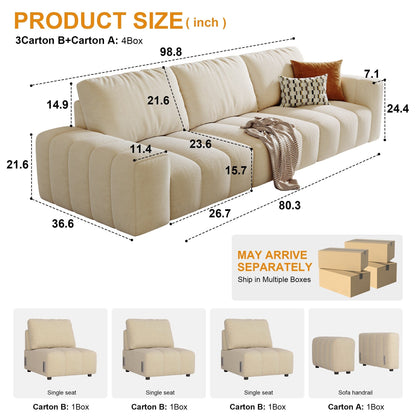 114 Wood 4-Seater Sofa with Solid Wood Frame, Stain-Resistant & Easy Clean, for Pet-Friendly Homes