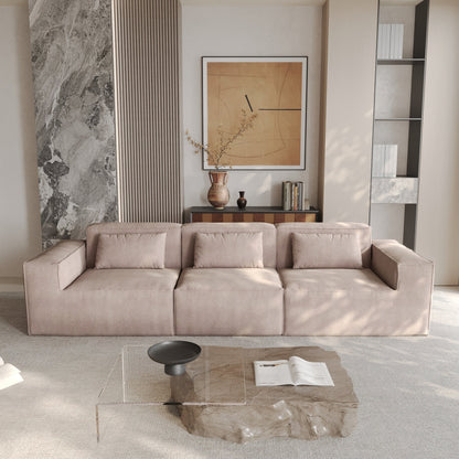 118 Modular Sofa Sectional Couch with Movable Fabric Cover & 3 Pillows, Comfy 3-Seater Corduroy Fabric Couch