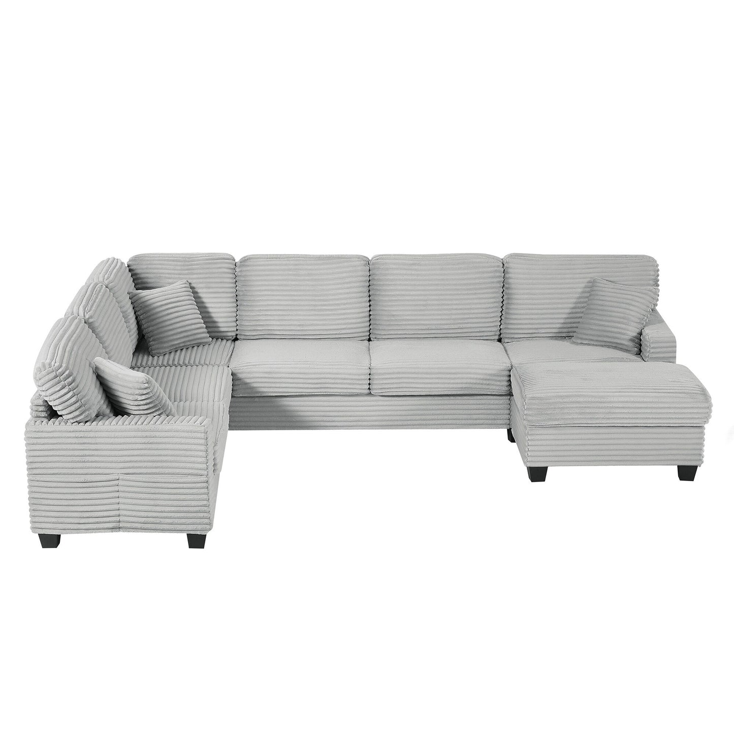 125'' Corduroy U-shaped Sectional Sofa with Movable Ottoman