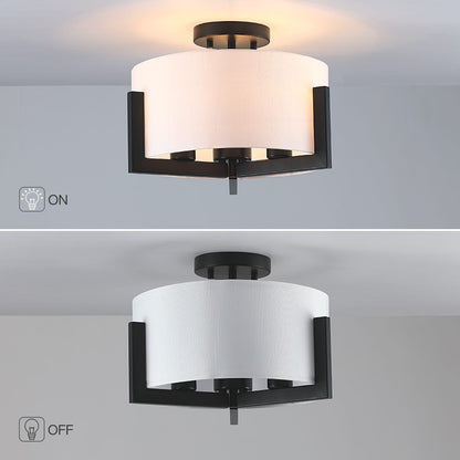 14 in. 3-Light Matte Black Semi-Flush Mount Ceiling Light with Drum Shade - 14W