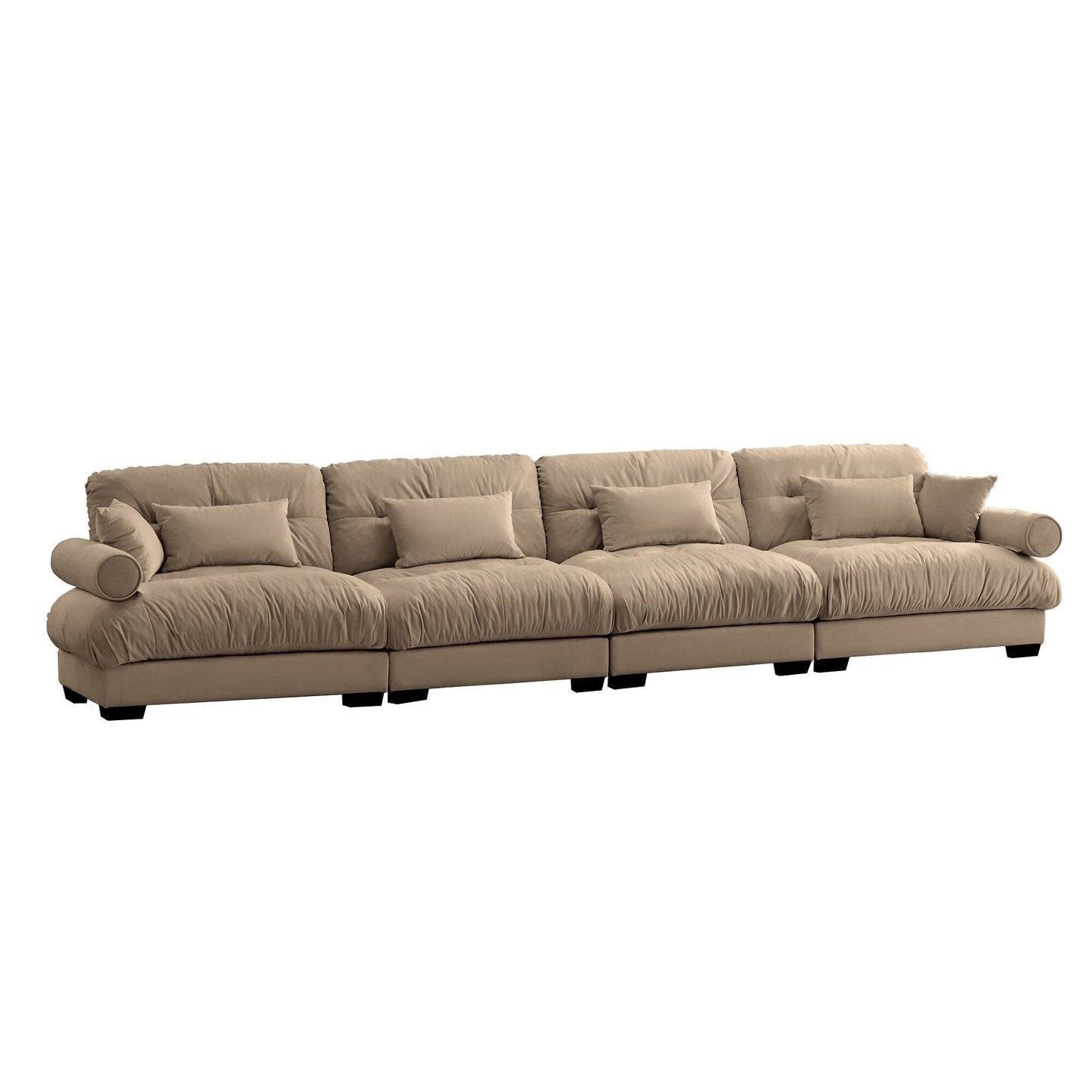 166Velvet 4-Seater Sofa with Bolster Armrests, High-Resilience Sponge Cushions