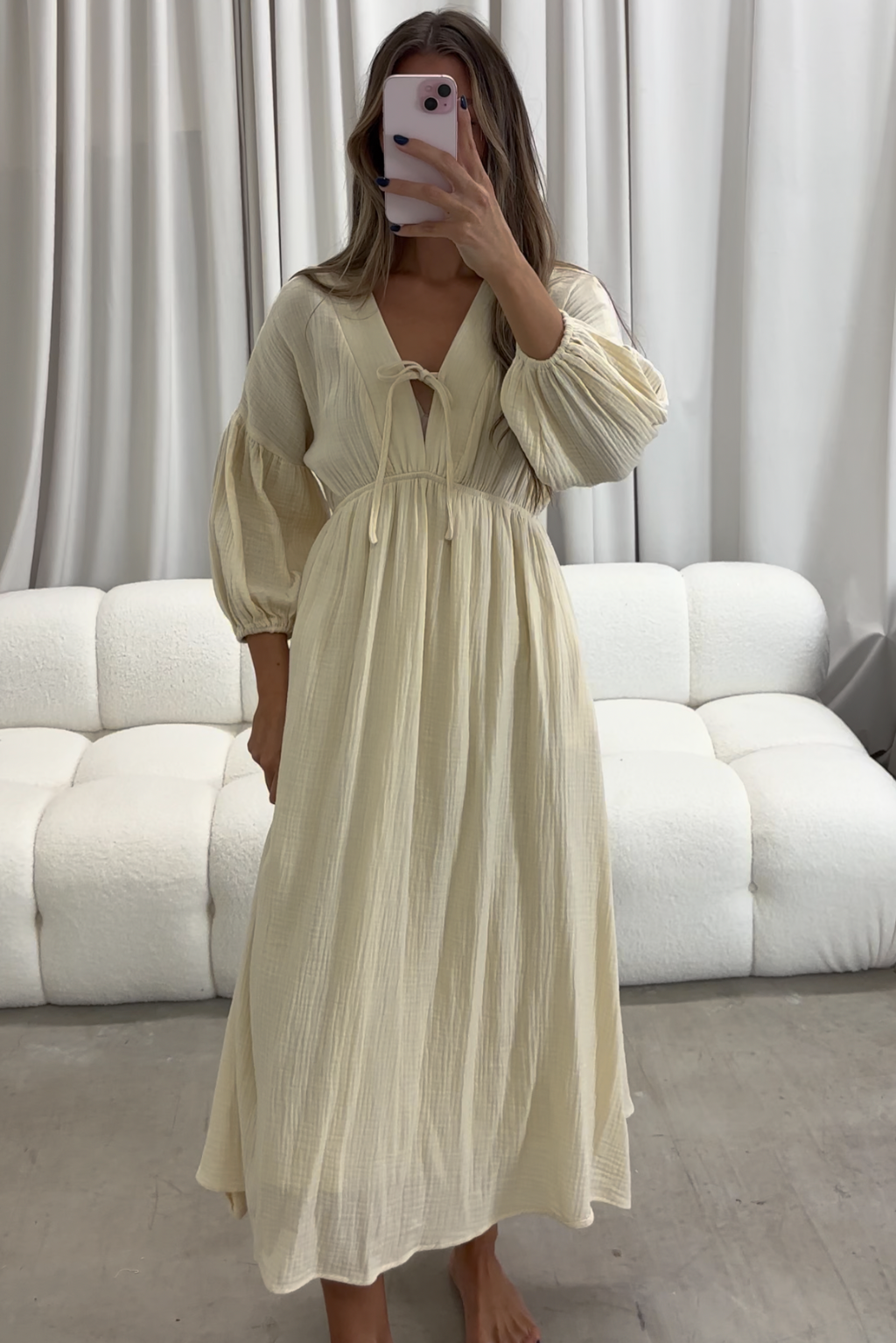Hunter 100% Cotton Gauze Midi Dress in Butter - Bump Friendly