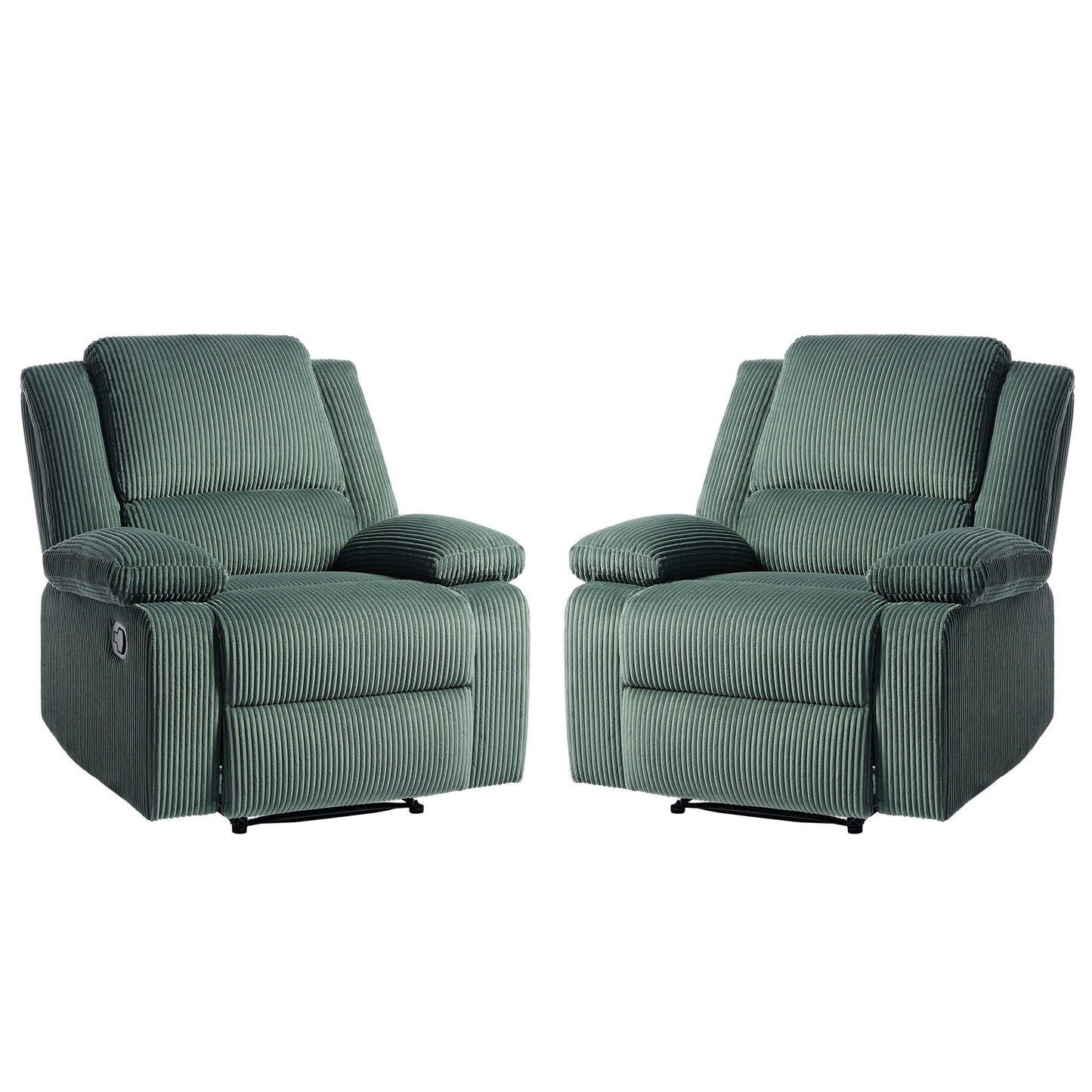 2 Set Corduroy Manual Recliner Glider Club Chair with Footrest