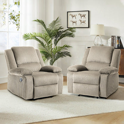 2 Set Corduroy Manual Recliner Glider Club Chair with Footrest