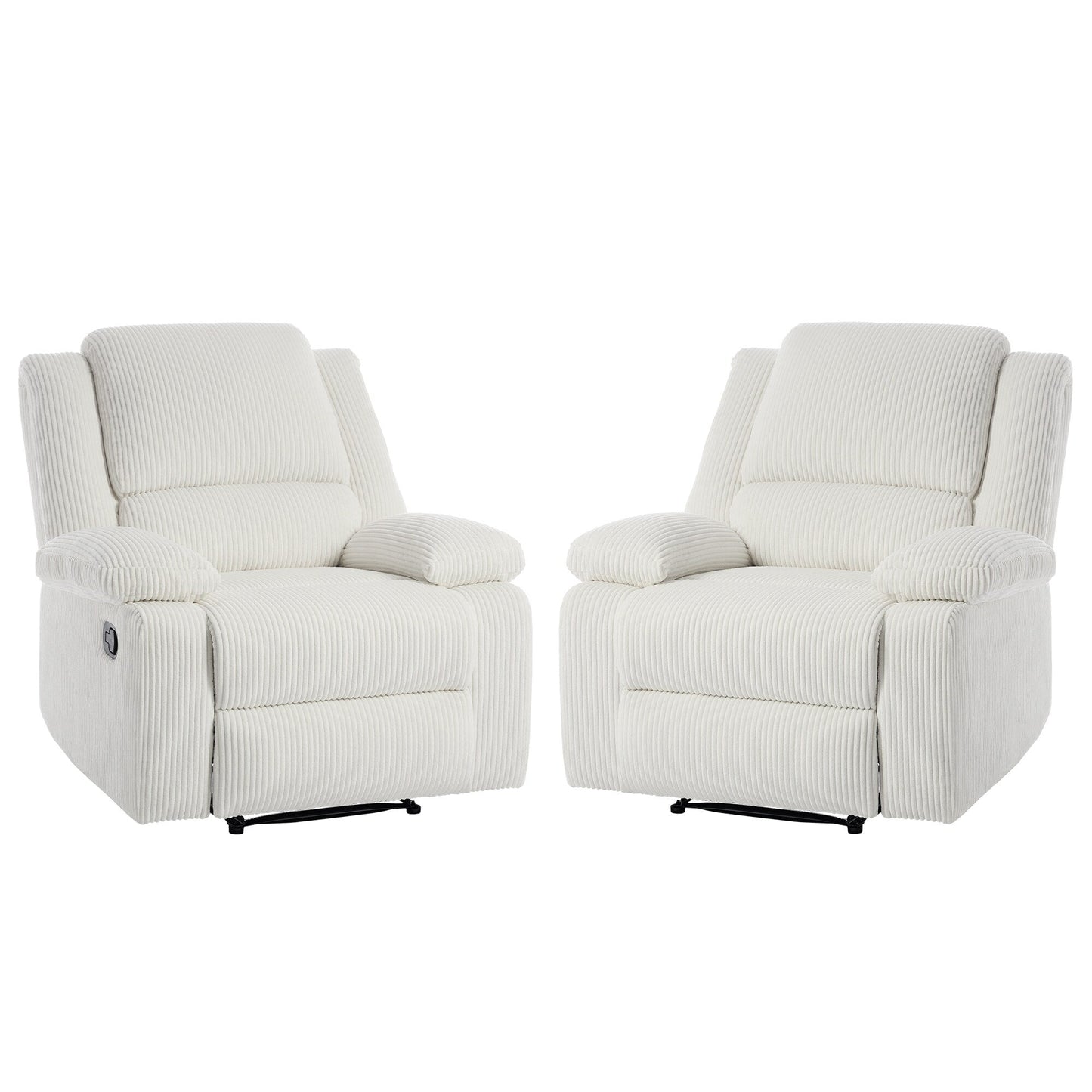 2 Set Corduroy Manual Recliner Glider Club Chair with Footrest