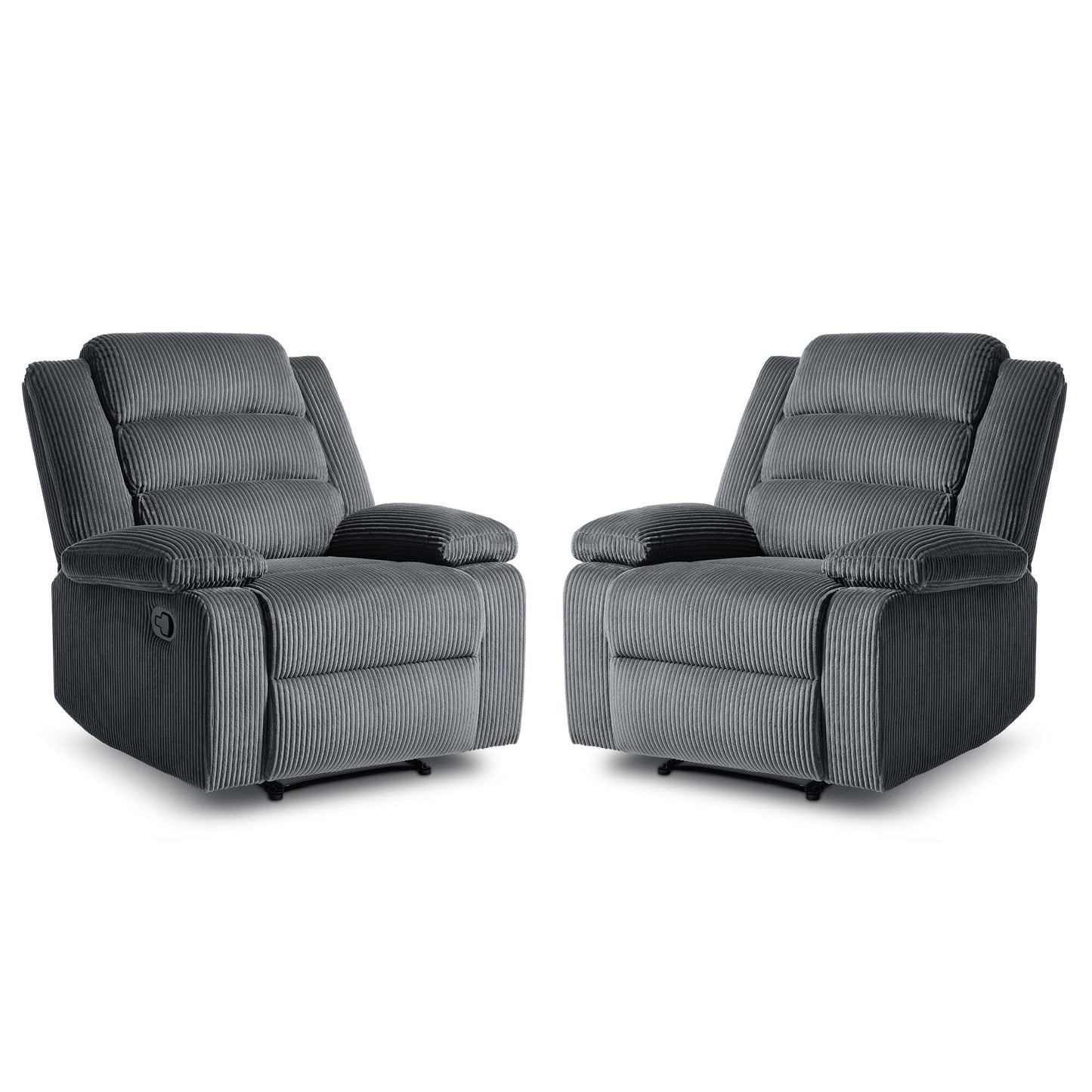 2 Set Modern Corduroy Manual Recliner Chair, Oversize Accent Chair Recliner with Wide Armrest