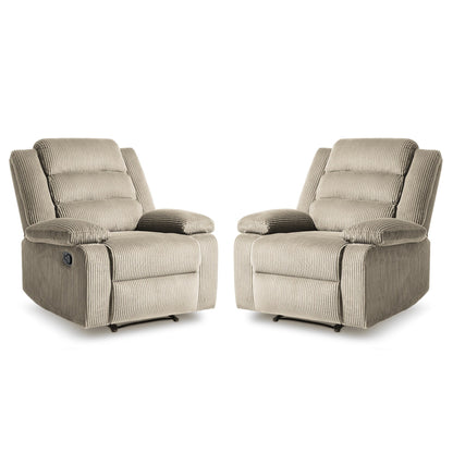 2 Set Modern Corduroy Manual Recliner Chair, Oversize Accent Chair Recliner with Wide Armrest