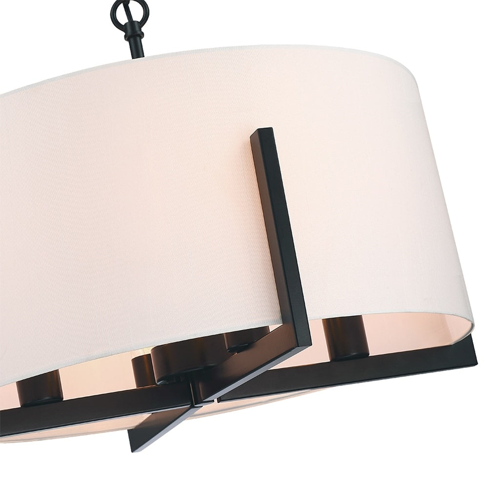 22 in. 4-Light Matte Black Chandelier Pendant Light with White Drum Shade - 22W