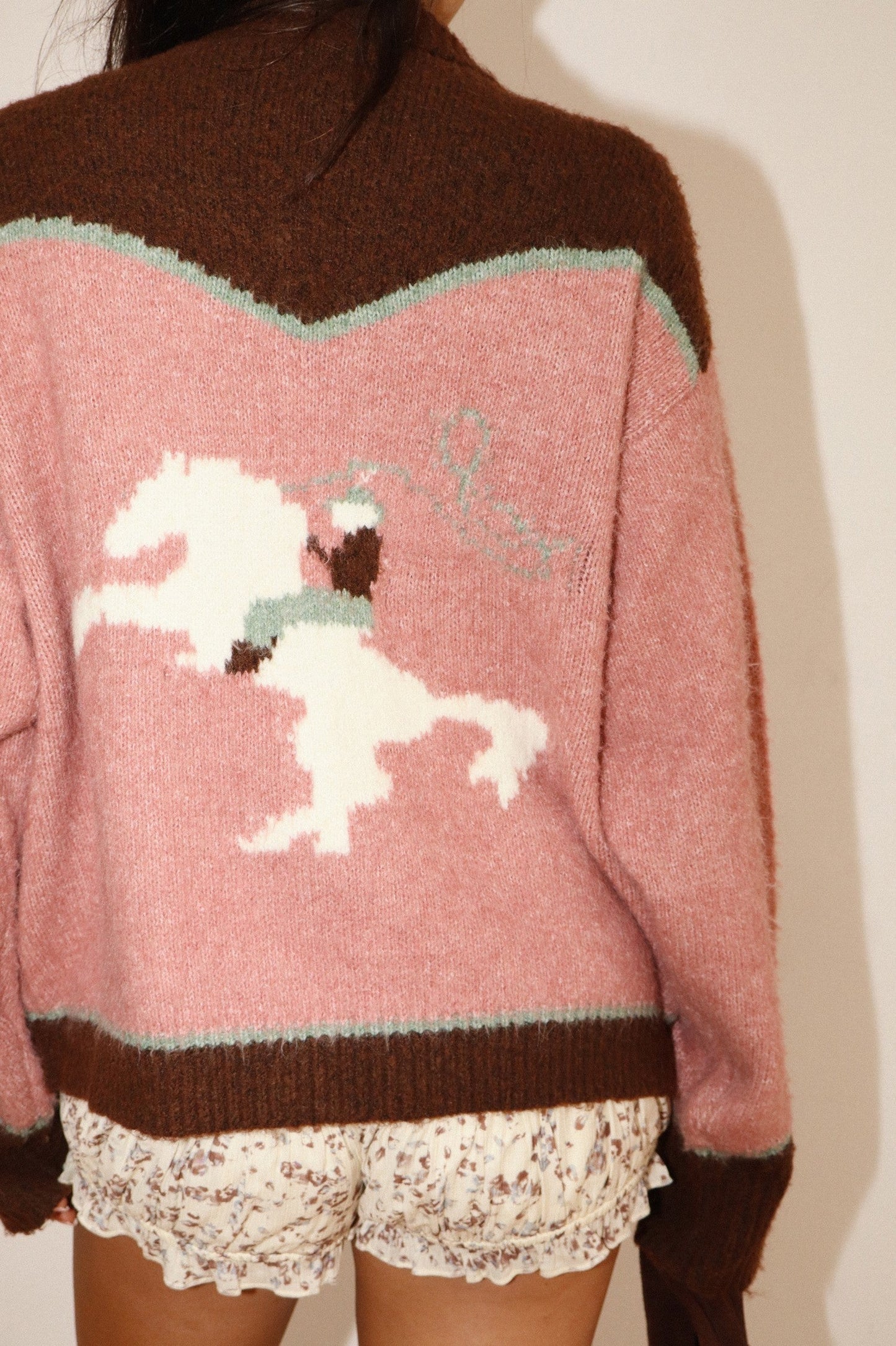 Charmayne Rodeo Cowboy Knit Sweater in Dusty Pink