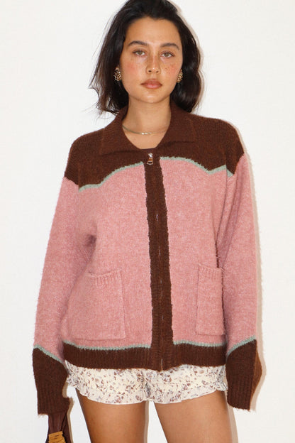 Charmayne Rodeo Cowboy Knit Sweater in Dusty Pink
