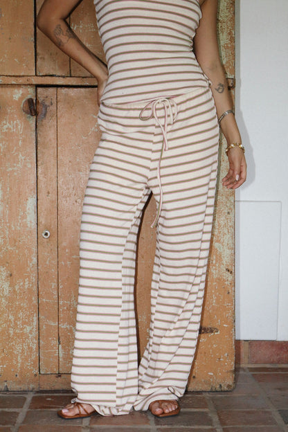 Lawrence Striped Drawstring Wide Leg Pants in Cream/Pink
