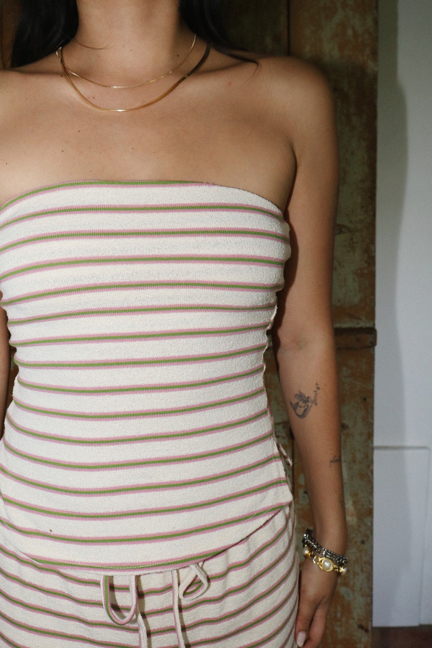 Jennifer Striped Tube Top in Cream/Pink