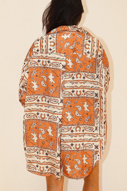 Jada Western Bandana Button-up Top in Burnt Orange