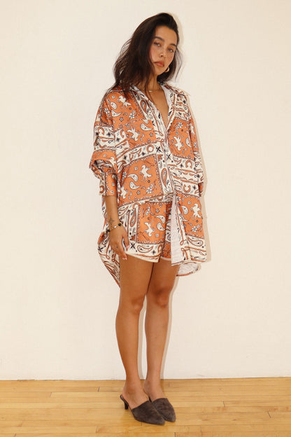 Jada Western Bandana Button-up Top in Burnt Orange