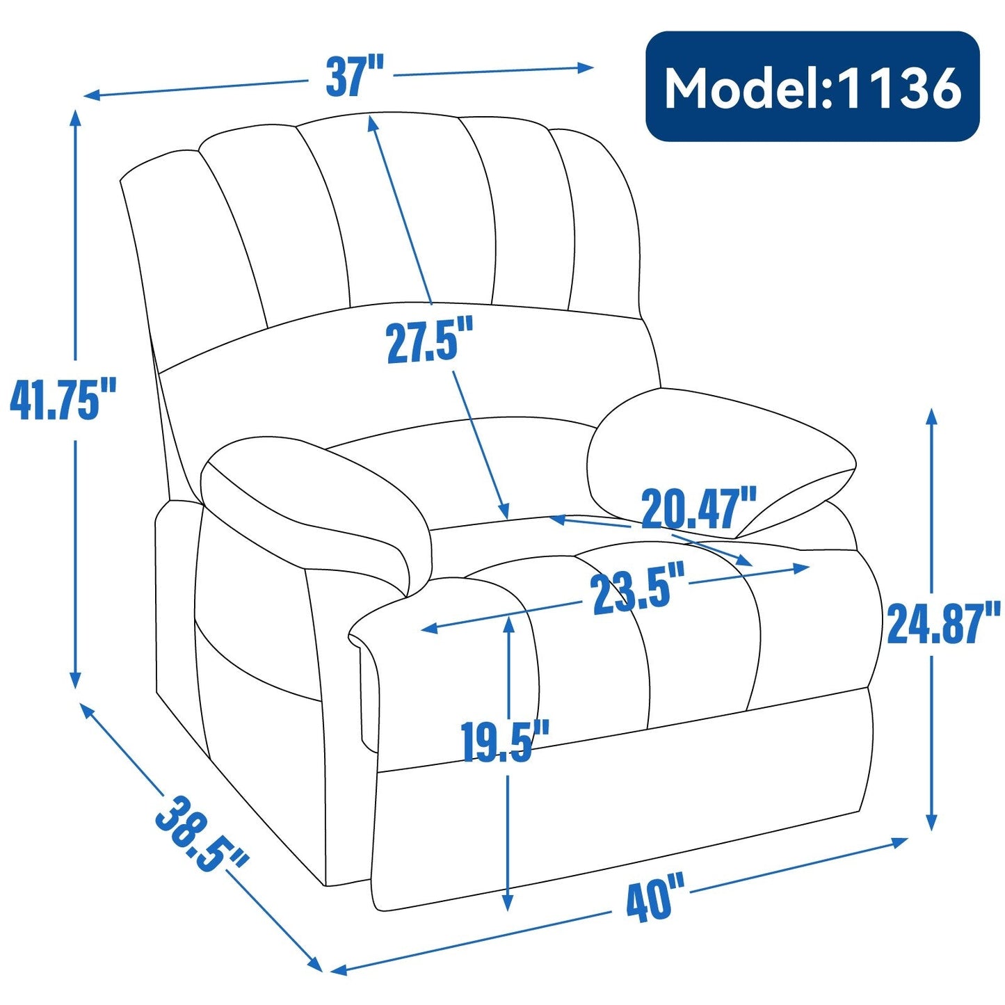 High Back Large Size Chenille Power Lift Recliner Chair