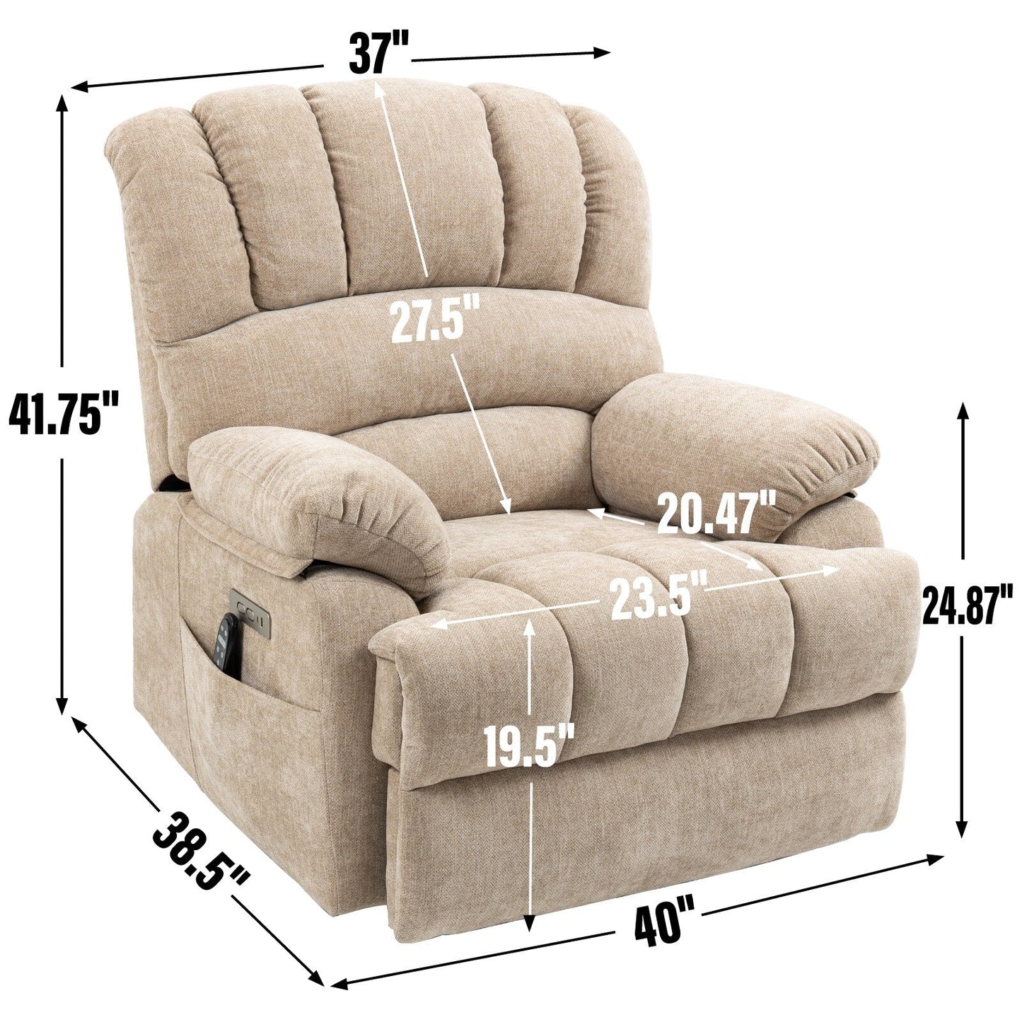 High Back Large Size Chenille Power Lift Recliner Chair