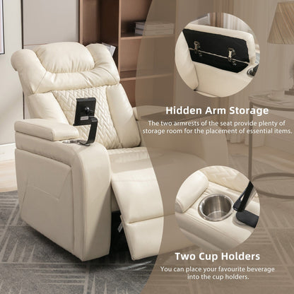 270 Degree Swivel PU Leather Power Recliner Individual Seat Home Theater Recliner with Comforable Backrest, Tray Table
