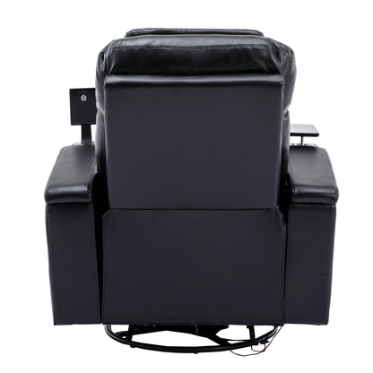 270° Power Swivel Recliner,Home Theater Seating With Hidden Arm Storage and LED Light Strip,Cup Holder