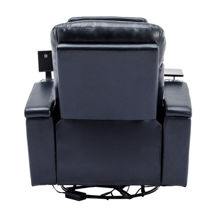 270° Power Swivel Recliner,Home Theater Seating With Hidden Arm Storage and LED Light Strip,Cup Holder
