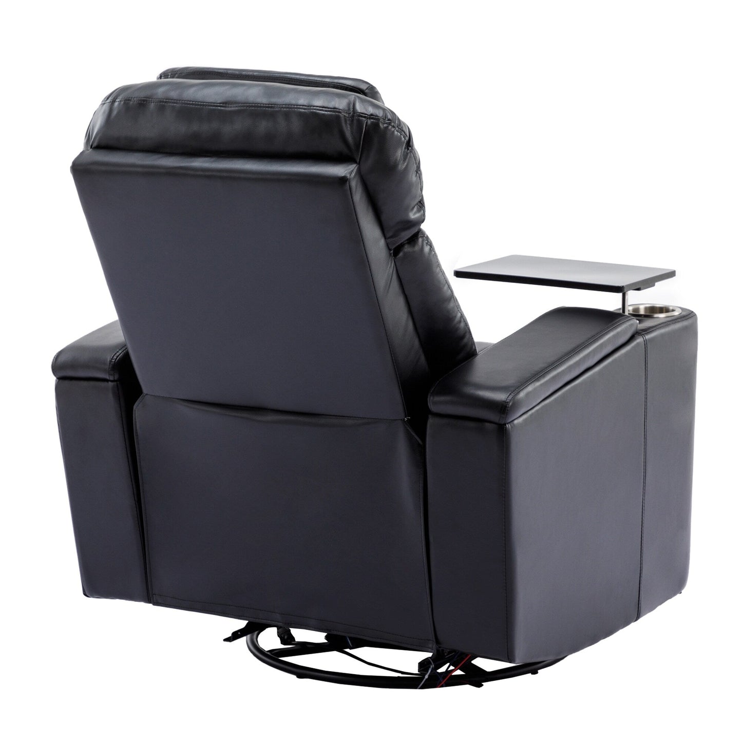 270° Power Swivel Recliner,Home Theater Seating With Hidden Arm Storage and LED Light Strip,Cup Holder