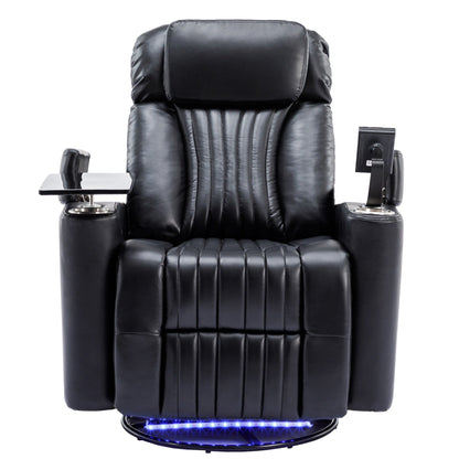 270° Power Swivel Recliner,Home Theater Seating With Hidden Arm Storage and LED Light Strip,Cup Holder