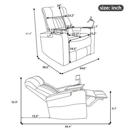 270° Power Swivel Recliner,Home Theater Seating With Hidden Arm Storage and LED Light Strip,Cup Holder