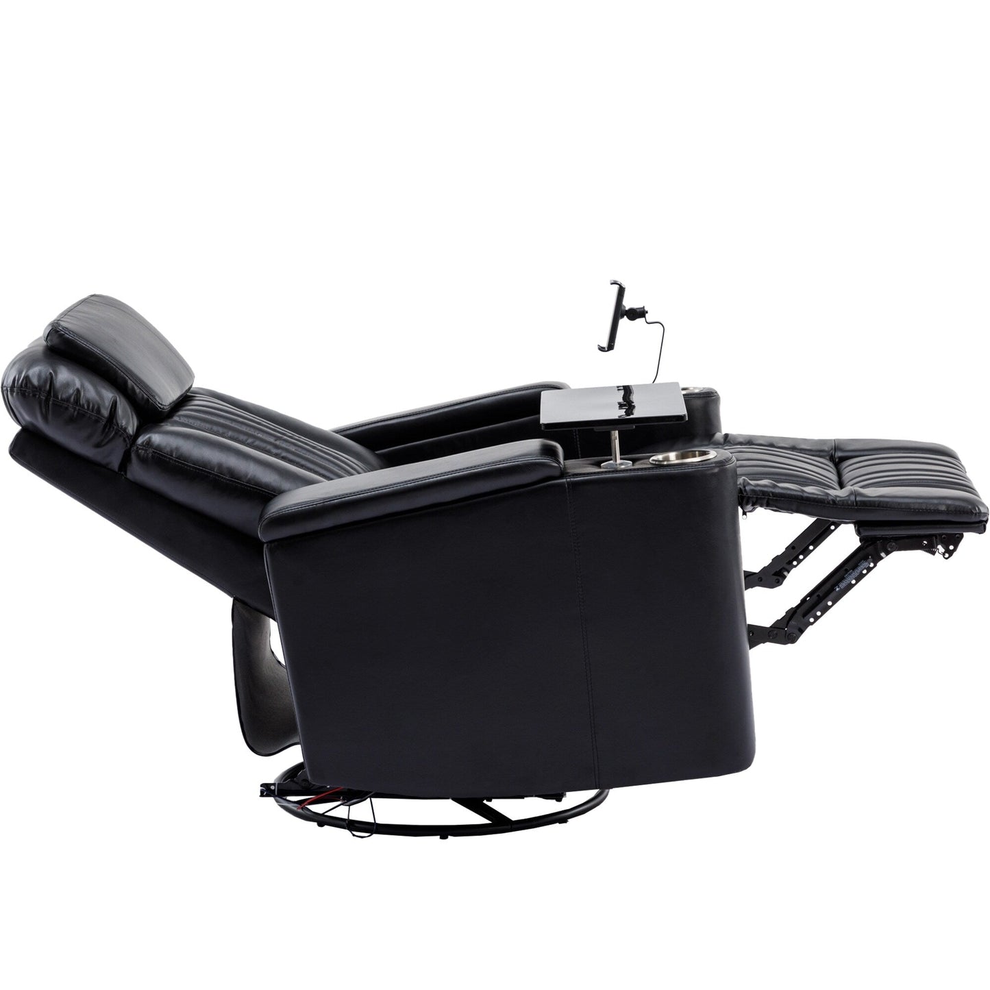 270° Power Swivel Recliner,Home Theater Seating With Hidden Arm Storage and LED Light Strip,Cup Holder