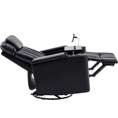 270° Power Swivel Recliner,Home Theater Seating With Hidden Arm Storage and LED Light Strip,Cup Holder