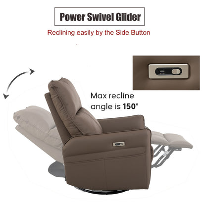 270° Power Swivel Rocker Recliner Chair, Electric Glider Reclining Sofa with USB Ports