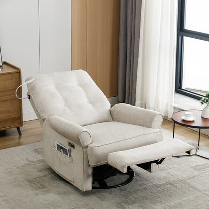 270° Swivel Recliner with USB Ports, Touch Lamp, Side Pocket Storage, and Rocking Base