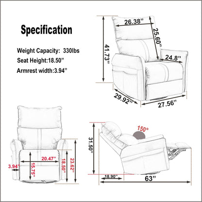 270° Swivel Rocker Power Recliner with USB Ports