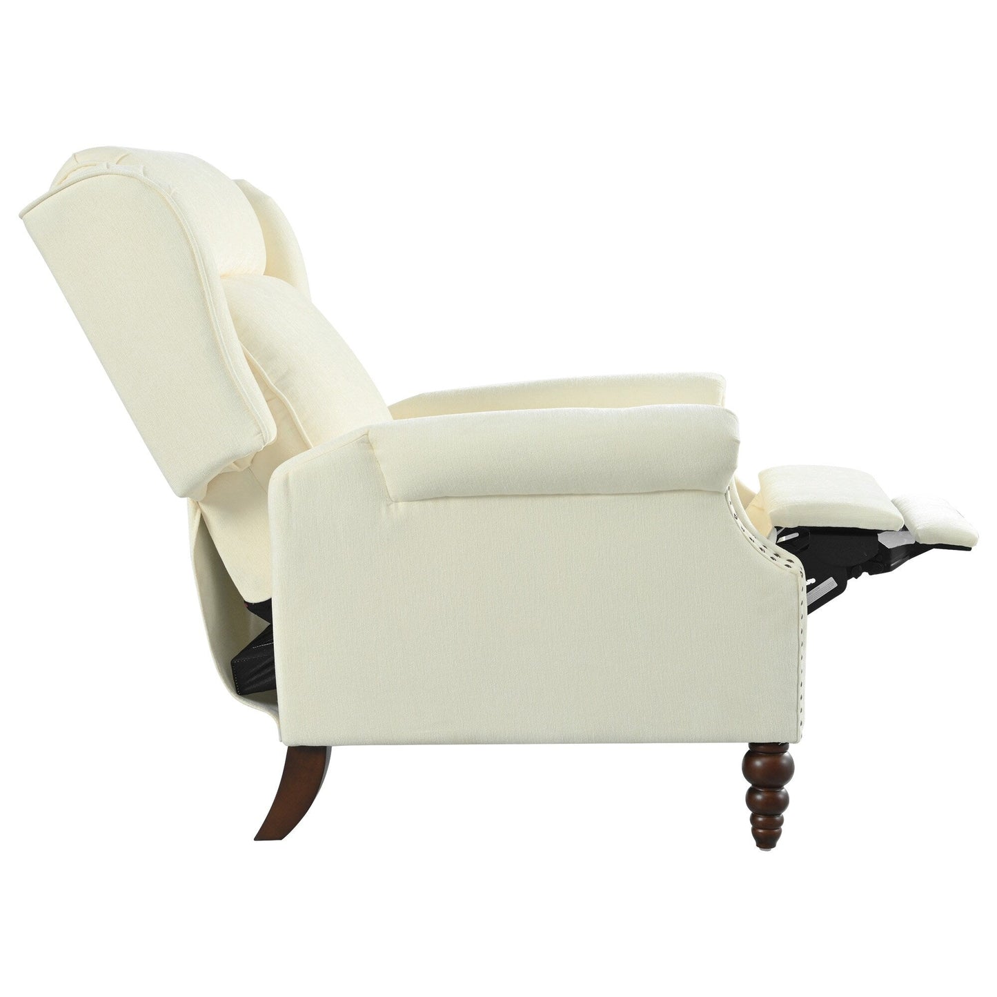29.75 Push Back Recliner Chair Upholstered Recliner Armchair with Classic Wing Back and Solid Gourd-shaped Wooden Legs