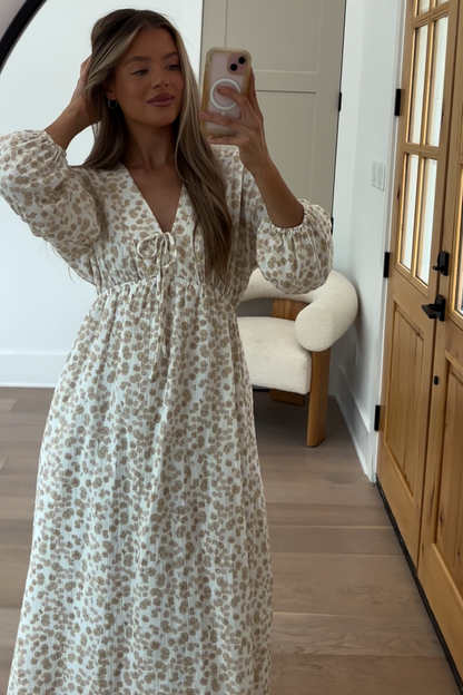 Hunter 100% Cotton Gauze Midi Dress in Natural/Fawn Floral - Bump Friendly