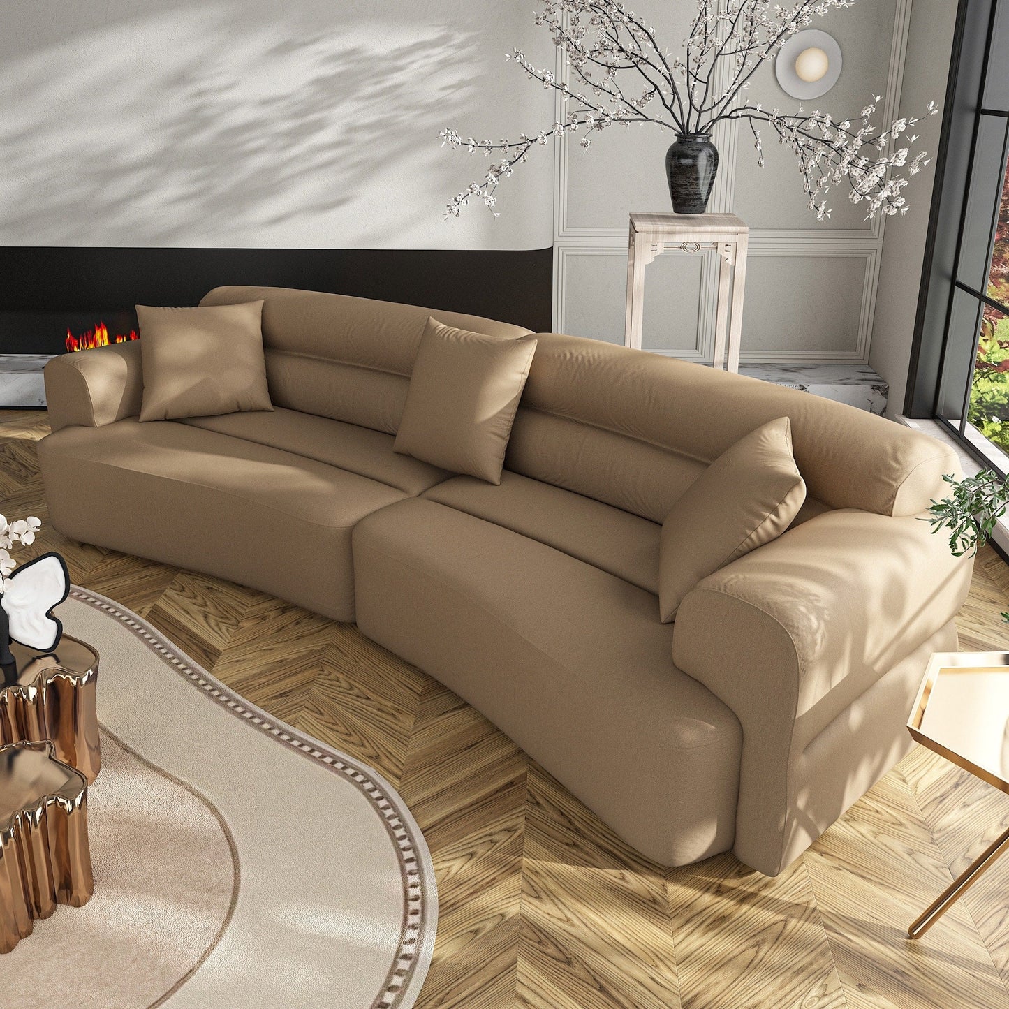 3-5 Seater Couch Comfy Upholstered Sofa with 3 Pcs Soft Pillows