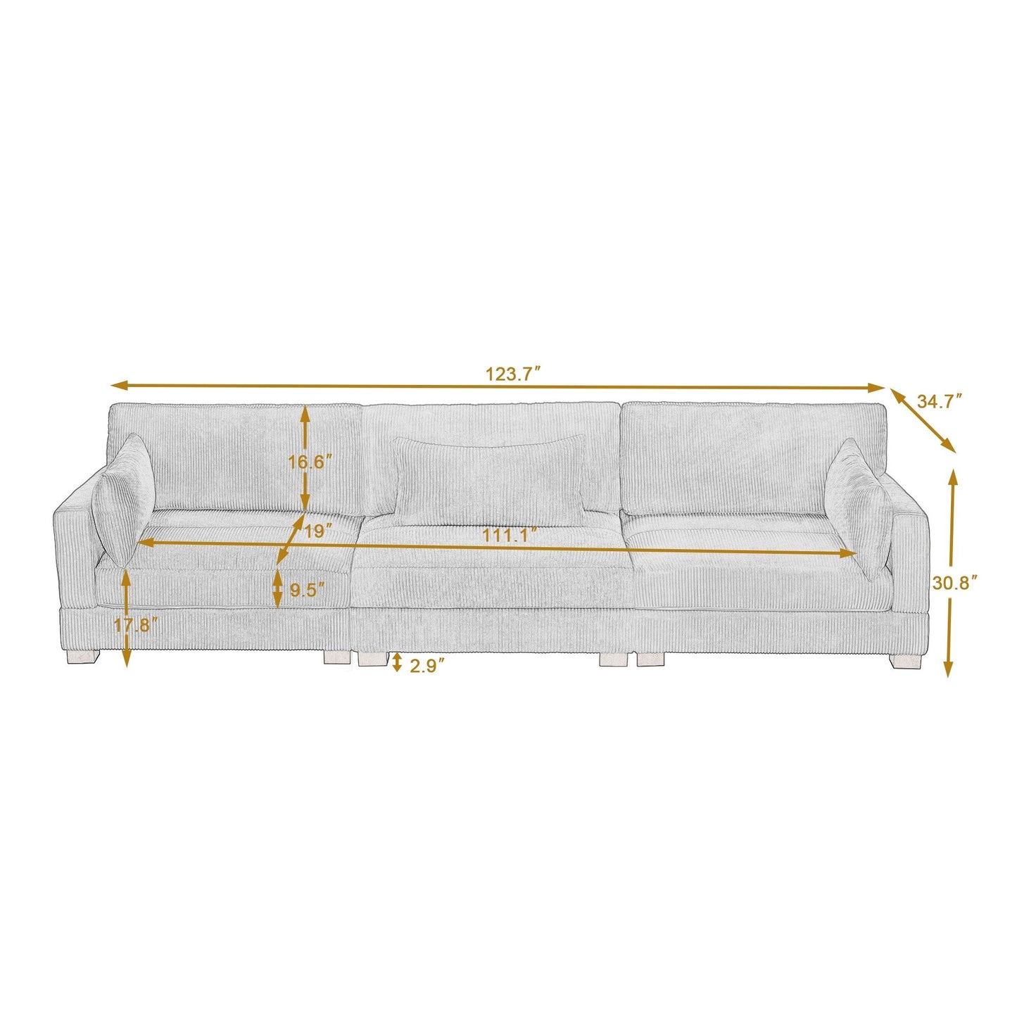 3-Piece Corduroy Couch Modular Sectional Sofa
