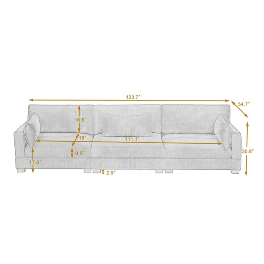 3-Piece Corduroy Couch Modular Sectional Sofa
