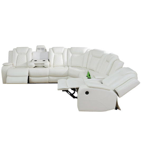 3-Piece Off-White Breathing Leather Living Room Recliner Sofa set