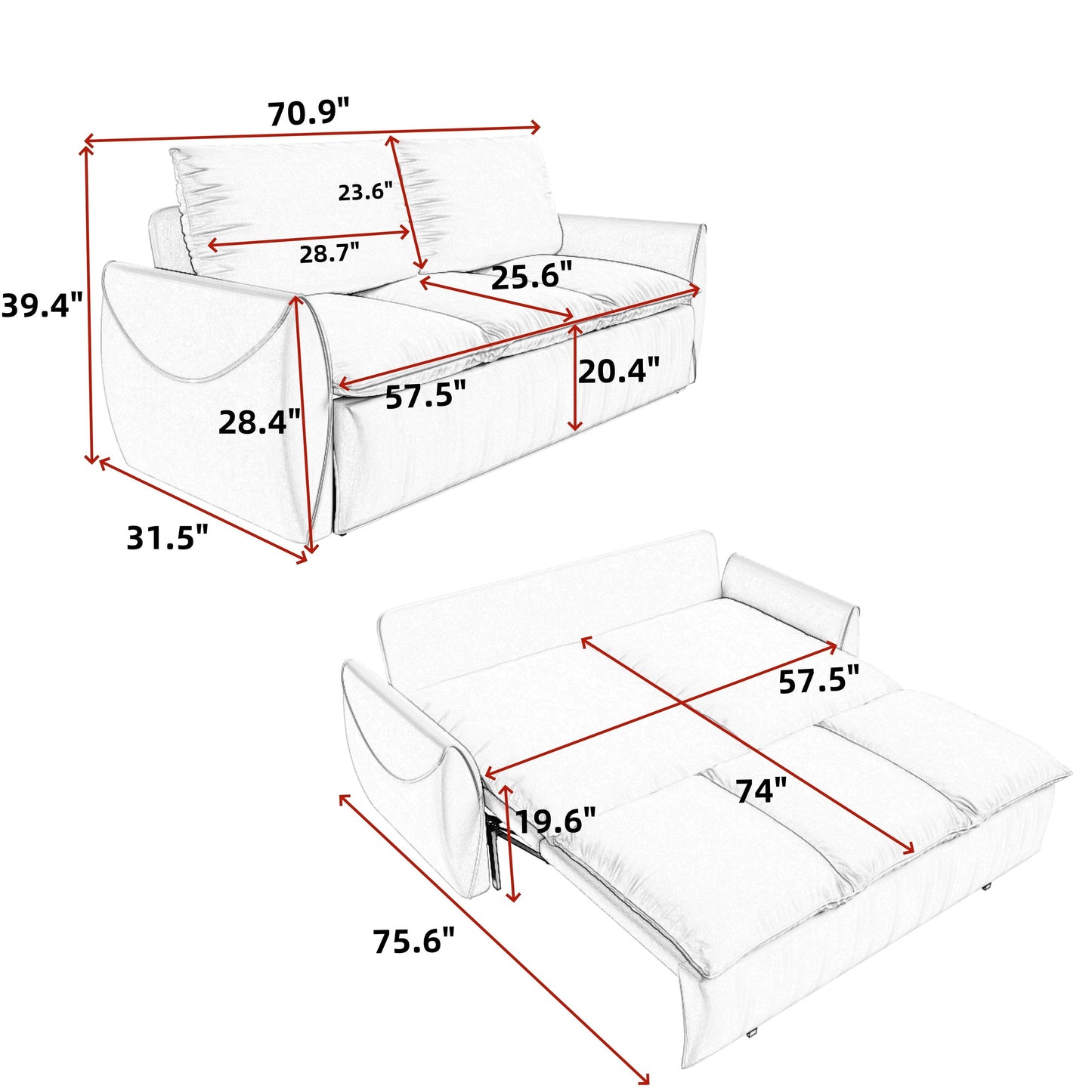 3-Seat Convertible Sleeper Sofa Bed with 2-in-1 Pillow & Blanket Set