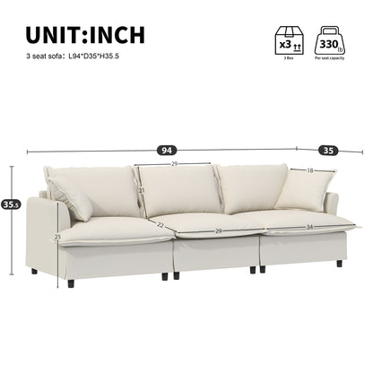 3 Seat Sofa Module For Modular Sectional Sofa,Wide Seat,Chenille Cloud Couch With Throw Pillows