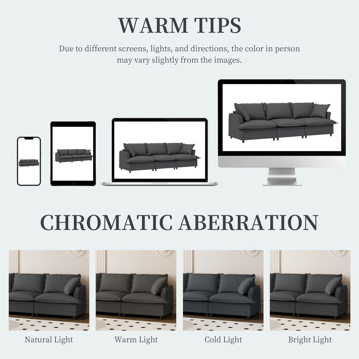 3 Seat Sofa Module For Modular Sectional Sofa,Wide Seat,Chenille Cloud Couch With Throw Pillows