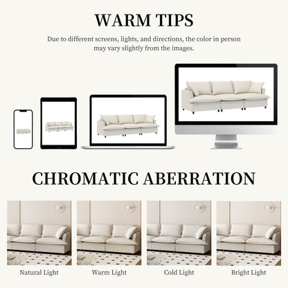 3 Seat Sofa Module For Modular Sectional Sofa,Wide Seat,Chenille Cloud Couch With Throw Pillows