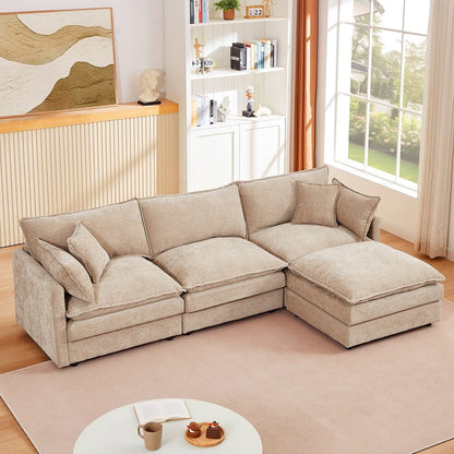 3-Seater Comfy Cloud Couches with Movable Ottoman