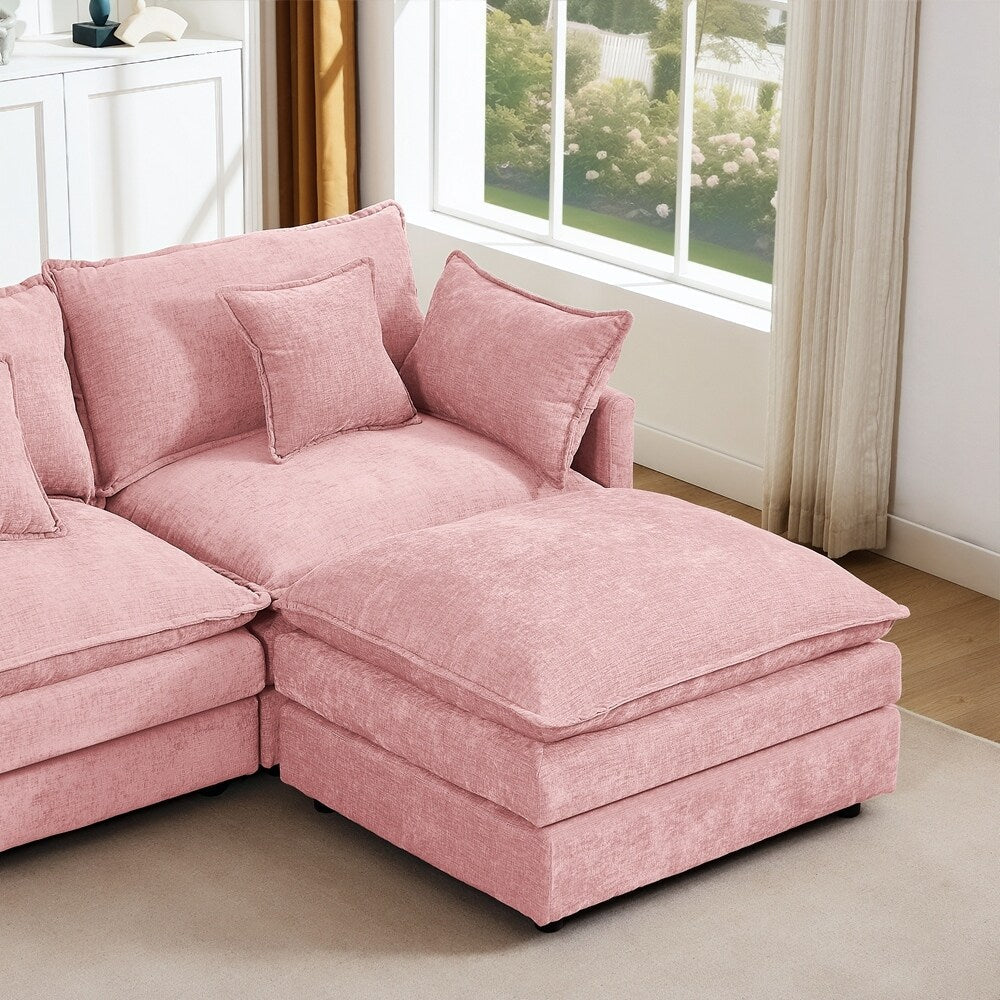 3-Seater Comfy Cloud Couches with Movable Ottoman
