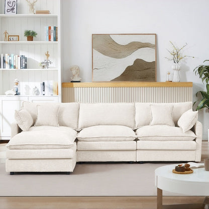 3-Seater Comfy Cloud Couches with Movable Ottoman