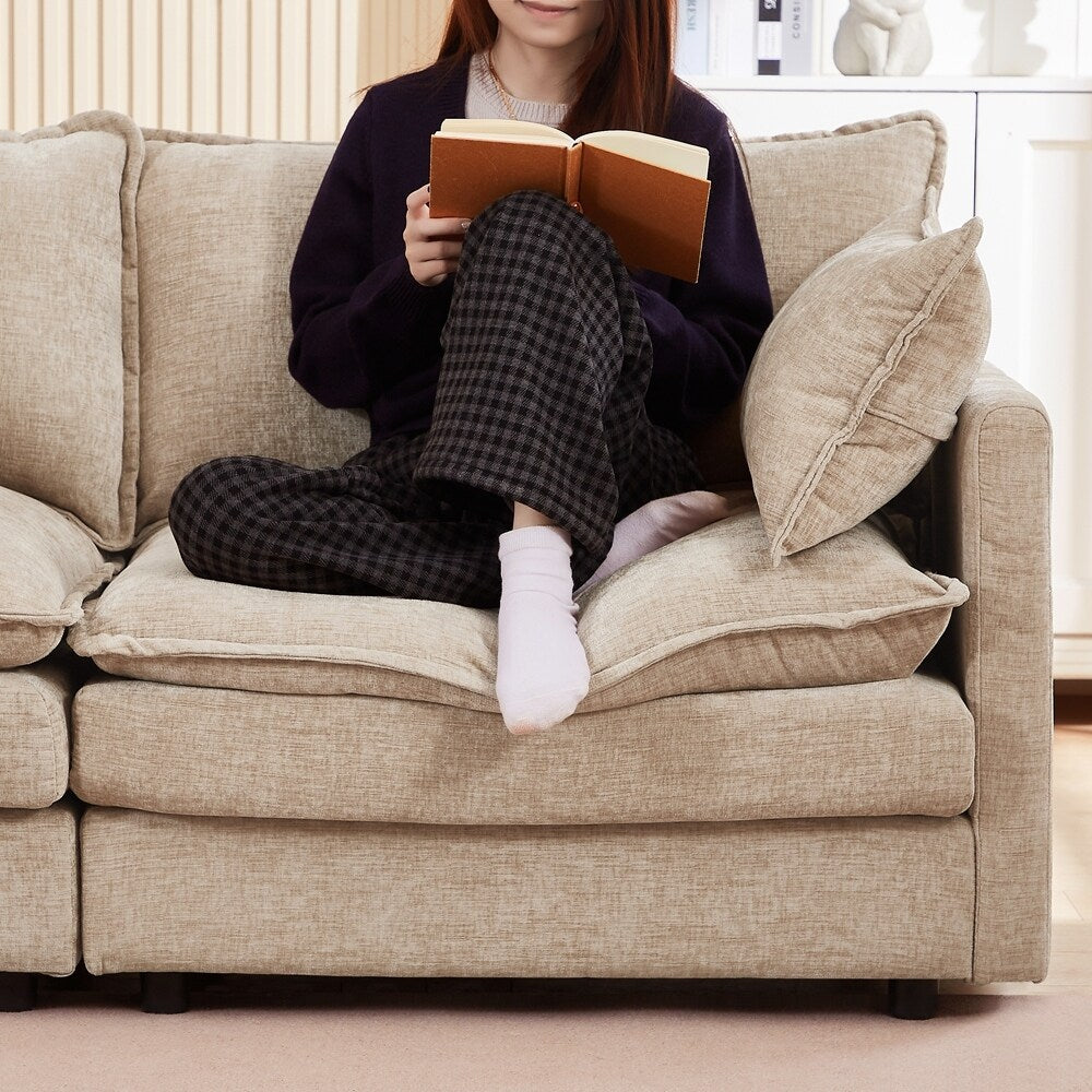 3-Seater Comfy Cloud Couches with Movable Ottoman