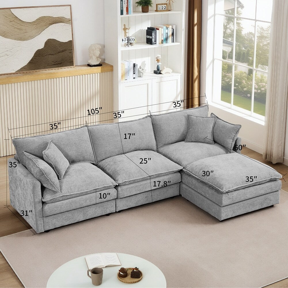 3-Seater Comfy Cloud Couches with Movable Ottoman
