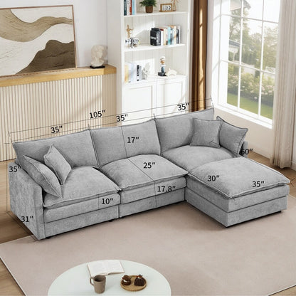 3-Seater Comfy Cloud Couches with Movable Ottoman