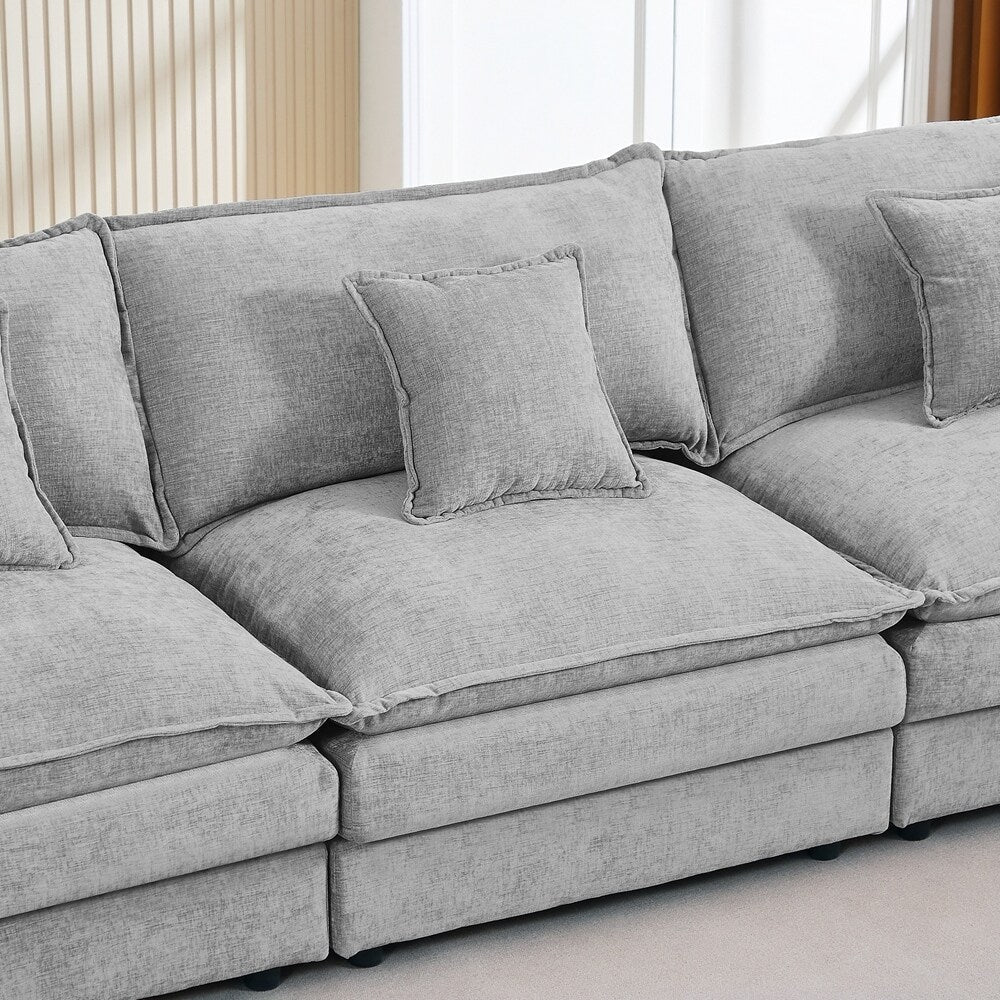 3-Seater Comfy Cloud Couches with Movable Ottoman